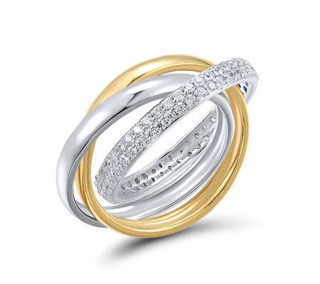 Sterling Silver w/ Ionic Yellow Plating Ring White Cubic Zirconia (R303661WCZSP925) - US 6