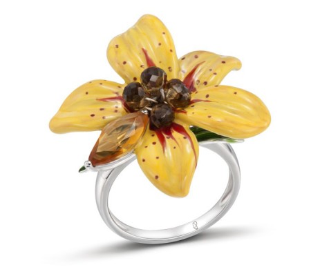 Sterling Silver Ring Enamel,Smoky Glass,Yellow Glass (R303668AENASL925) - US 6