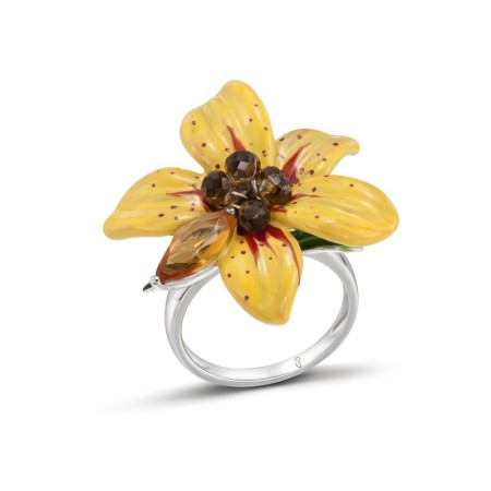 Sterling Silver Ring Enamel,Smoky Glass,Yellow Glass (R303668AENASL925) - US 6