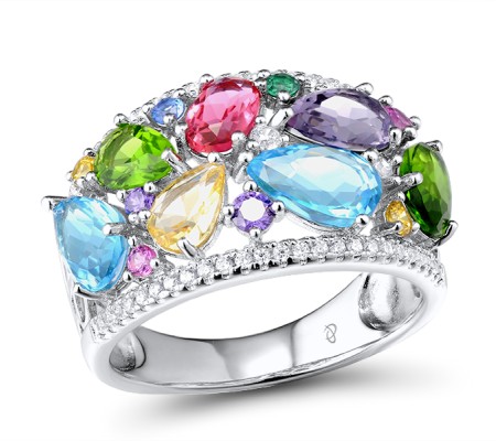 Sterling Silver Ring Yellow Cubic Zirconia,Pink Glass,Amethyst Cubic Zirconia,Created Pink Sapphire,Yellow Glass,Purple Glass,Green Glass,Blue Glass,White Cubic Zirconia,Green Spinel,Blue Spinel (R303685SMUL2SL925) - US 6
