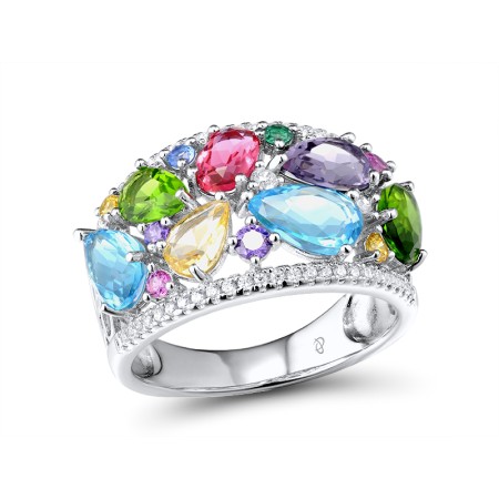 Sterling Silver Ring Yellow Cubic Zirconia,Pink Glass,Amethyst Cubic Zirconia,Created Pink Sapphire,Yellow Glass,Purple Glass,Green Glass,Blue Glass,White Cubic Zirconia,Green Spinel,Blue Spinel (R303685SMUL2SL925) - US 6
