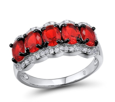 Sterling Silver w/ Black White Plating Ring Red Glass,White Cubic Zirconia (R303726REGZSK925) - US 6