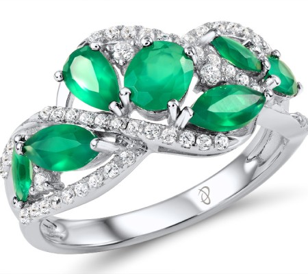 Sterling Silver Ring Green Chalcedony,White Cubic Zirconia (R303735SGCWZSL925) - US 6