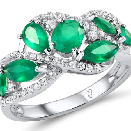 Sterling Silver Ring Green Chalcedony,White Cubic Zirconia (R303735SGCWZSL925) - US 6