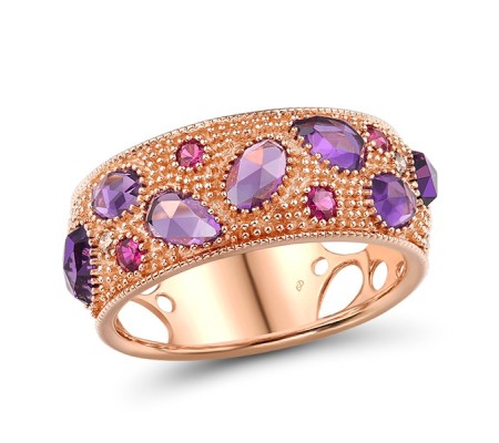 14KR Ring Amethyst,Brown Diamond,Ruby (R303778ARDR14KR)