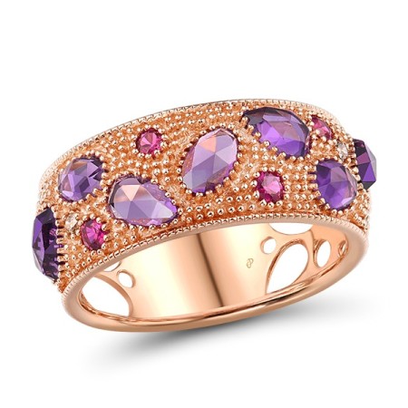 14KR Ring Amethyst,Brown Diamond,Ruby (R303778ARDR14KR)