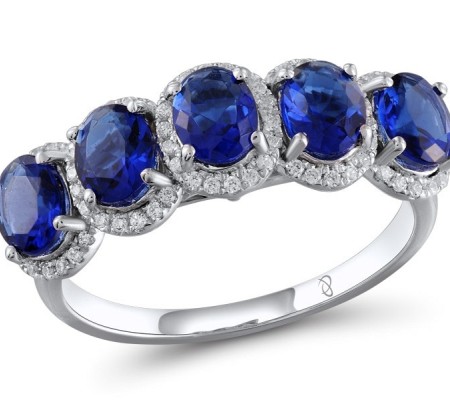 Sterling Silver Ring Blue Glass,White Cubic Zirconia (R303805BLGZSL925)