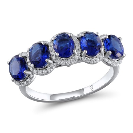 Sterling Silver Ring Blue Glass,White Cubic Zirconia (R303805BLGZSL925)