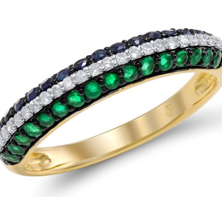 14KYWB Ring Blue Sapphire,Diamond,Emerald (R303815EMS14KYWB) - US 6.5