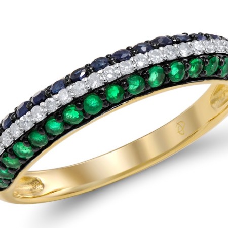 14KYWB Ring Blue Sapphire,Diamond,Emerald (R303815EMS14KYWB) - US 6.5