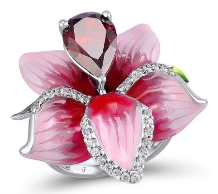 Sterling Silver Ring Enamel,Garnet Cubic Zirconia,White Cubic Zirconia (R303872AENASL925) - US 4.75