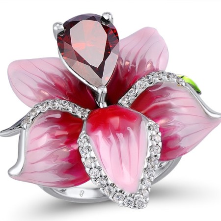 Sterling Silver Ring Enamel,Garnet Cubic Zirconia,White Cubic Zirconia (R303872AENASL925) - US 4.75