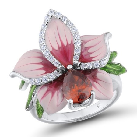 Sterling Silver Ring Enamel,Garnet Cubic Zirconia,White Cubic Zirconia (R303872ENASL925)