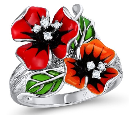 Sterling Silver Ring Enamel,White Cubic Zirconia (R303882ENA1SL925)