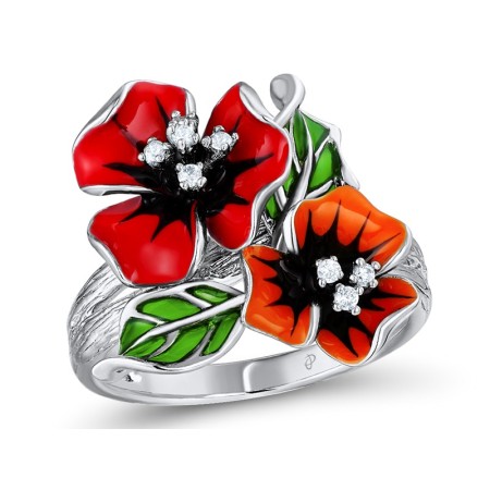 Sterling Silver Ring Enamel,White Cubic Zirconia (R303882ENA1SL925)