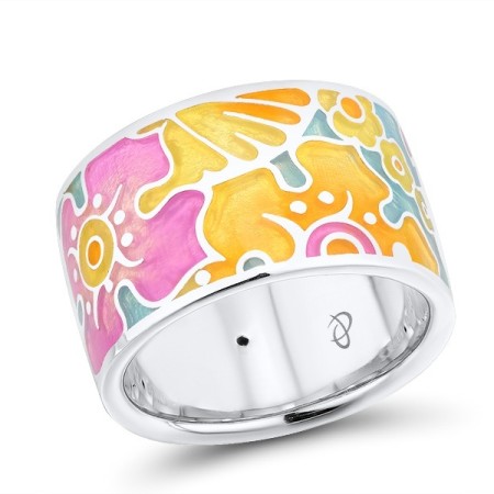 Sterling Silver Ring Enamel,White Cubic Zirconia (R303894ENM4SL925)