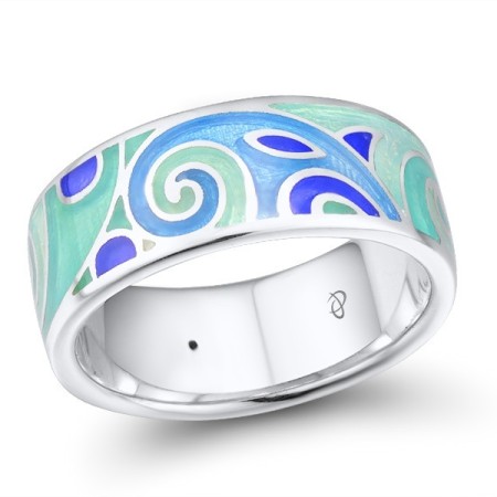 Sterling Silver Ring Enamel,White Cubic Zirconia (R303896ENM13SL925)