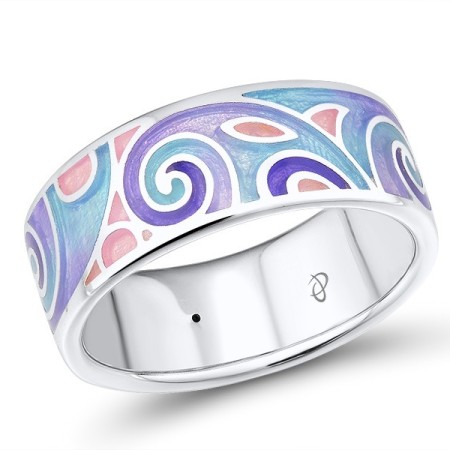 Sterling Silver Ring Enamel,White Cubic Zirconia (R303896ENM14SL925)