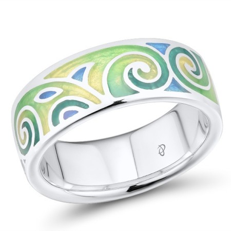 Sterling Silver Ring Enamel,White Cubic Zirconia (R303896ENM16SL925)