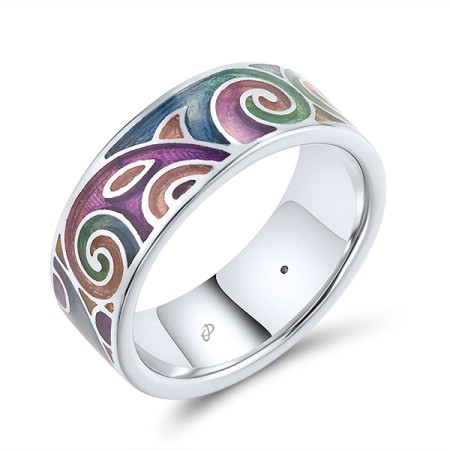 Sterling Silver Ring Enamel,White Cubic Zirconia (R303896ENM17SL925)