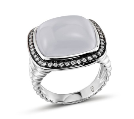 Sterling Silver Ring Blue Chalcedony,White Cubic Zirconia (R303923BCZSL925)