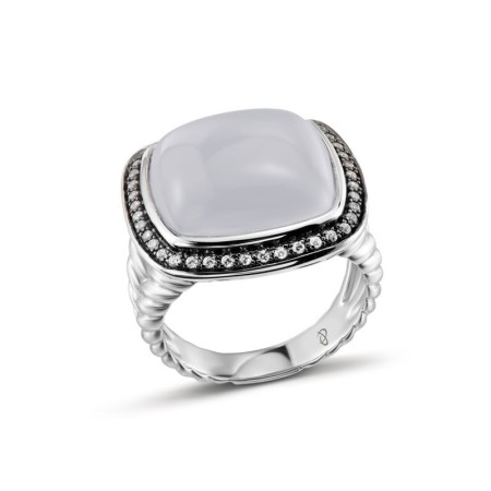 Sterling Silver Ring Blue Chalcedony,White Cubic Zirconia (R303923BCZSL925)