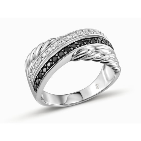 Sterling Silver Ring Black spinel,White Cubic Zirconia (R303937BSNZSL925)