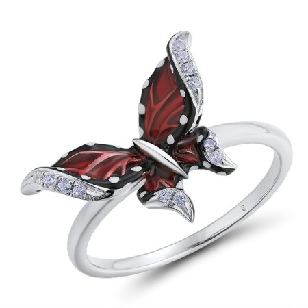 Sterling Silver Ring Enamel,White Cubic Zirconia (R303964ENASL925)