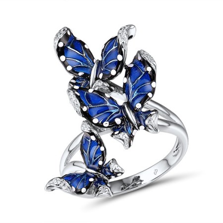 Sterling Silver Ring Enamel,White Cubic Zirconia (R303966SENA2SL925) - US 6