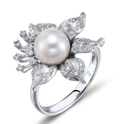 14KW Ring Diamond,Fresh Water White Pearl (R303999FWP14KW) - US 6