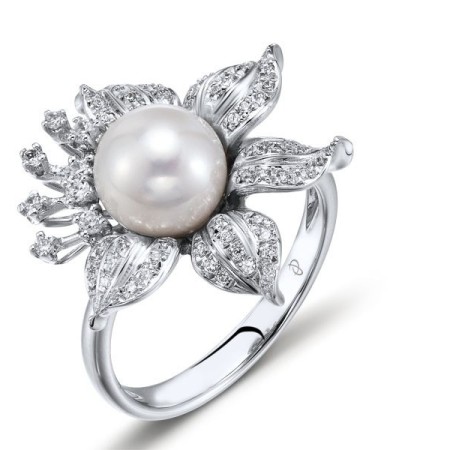 14KW Ring Diamond,Fresh Water White Pearl (R303999FWP14KW) - US 6