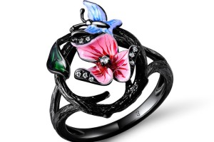 Sterling Silver w/ Black Plating Ring Enamel,White Cubic Zirconia (R304019ENASB925)