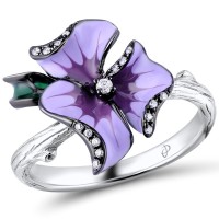 Sterling Silver w/ Black White Plating Ring Enamel,White Cubic Zirconia (R304020ENASK925) - US 5.5