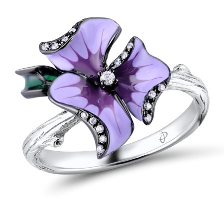 Sterling Silver w/ Black White Plating Ring Enamel,White Cubic Zirconia (R304020ENASK925) - US 5.5