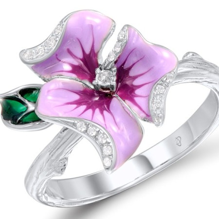 Sterling Silver Ring Enamel,White Cubic Zirconia (R304020ENASL925)