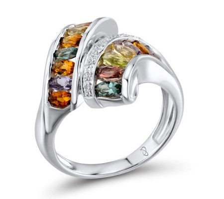 Sterling Silver Ring Blue Glass,Garnet Glass,Green Glass,Purple Glass,White Cubic Zirconia,Yellow Glass (R304030MULSL925)