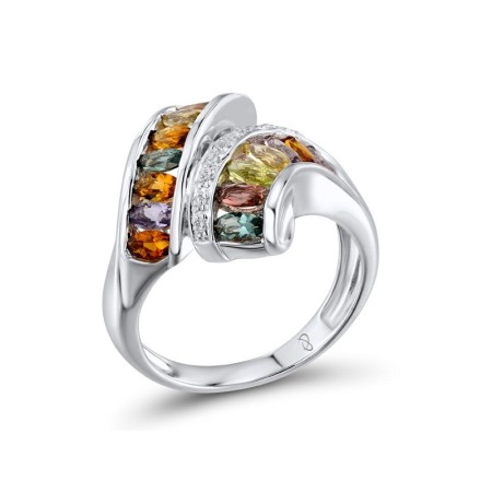 Sterling Silver Ring Blue Glass,Garnet Glass,Green Glass,Purple Glass,White Cubic Zirconia,Yellow Glass (R304030MULSL925)