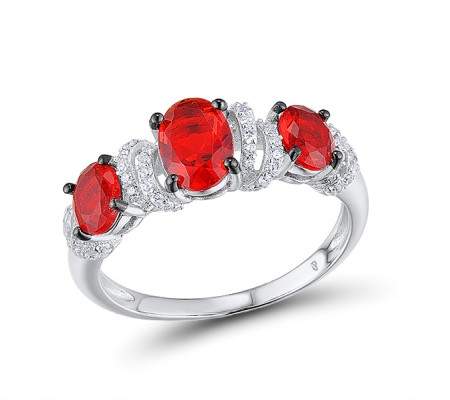 Sterling Silver w/ Black White Plating Ring Red Glass,White Cubic Zirconia (R304113SREGZSK925) - US 6