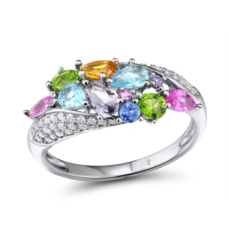 Sterling Silver Ring Purple Glass,Created Pink Sapphire,Amethyst Cubic Zirconia,White Cubic Zirconia,Green Glass,Blue Glass,Orange Glass,Blue Spinel (R304173SMUL2SL925) - US 5.5