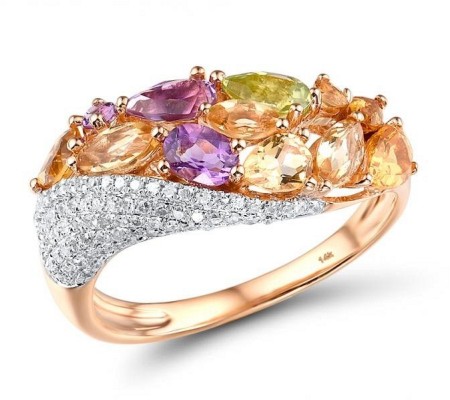 14KRW Ring Amethyst,Citrine,Diamond,Peridot (R304174ACP114KRW) - US 7