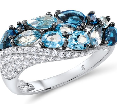 Sterling Silver w/ Black White Plating Ring Blue Glass,Blue Spinel,White Cubic Zirconia (R304174SBGNZSK925) - US 6