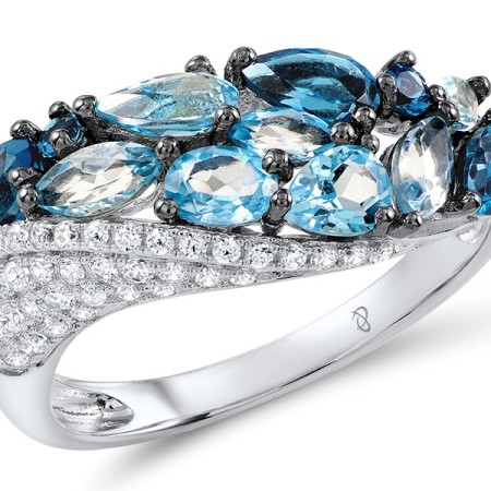 Sterling Silver w/ Black White Plating Ring Blue Glass,Blue Spinel,White Cubic Zirconia (R304174SBGNZSK925) - US 6