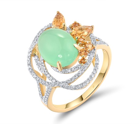 14KYW Ring Diamond,Chrysoprase,Citrine (R304177CCT14KYW)