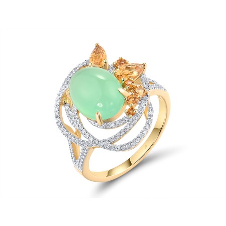 14KYW Ring Diamond,Chrysoprase,Citrine (R304177CCT14KYW)