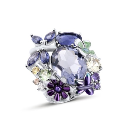 Sterling Silver Ring Amethyst Cubic Zirconia,Champagne Cubic Zirconia,Enamel,Green Glass,Purple Glass,White Cubic Zirconia,Yellow Glass,Yellow Nano Crystal (R304201ENASL925) - US 6