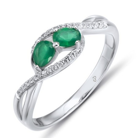 Sterling Silver Ring Dyed Green Agate,White Cubic Zirconia (R304217GEZSL925)