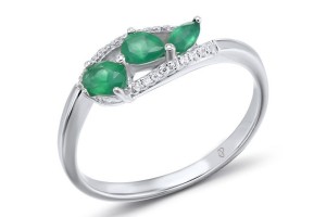 Sterling Silver Ring Dyed Green Agate,White Cubic Zirconia (R304218GEZSL925)