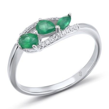 Sterling Silver Ring Dyed Green Agate,White Cubic Zirconia (R304218GEZSL925)