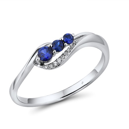 Sterling Silver Ring Created Sapphire,White Cubic Zirconia (R304225CRSZSL925)