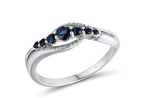 Sterling Silver Ring Created Sapphire,White Cubic Zirconia (R304227CRSZSL925)